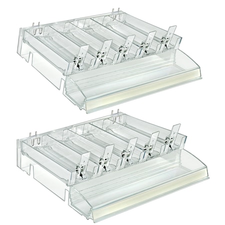 Azar Displays Adjustable Short Divider Bin Cosmetic Tray with Tester on Front and Spring Pushers, Clear, 2-Pack 225840-TESTER-SHORT-2PK